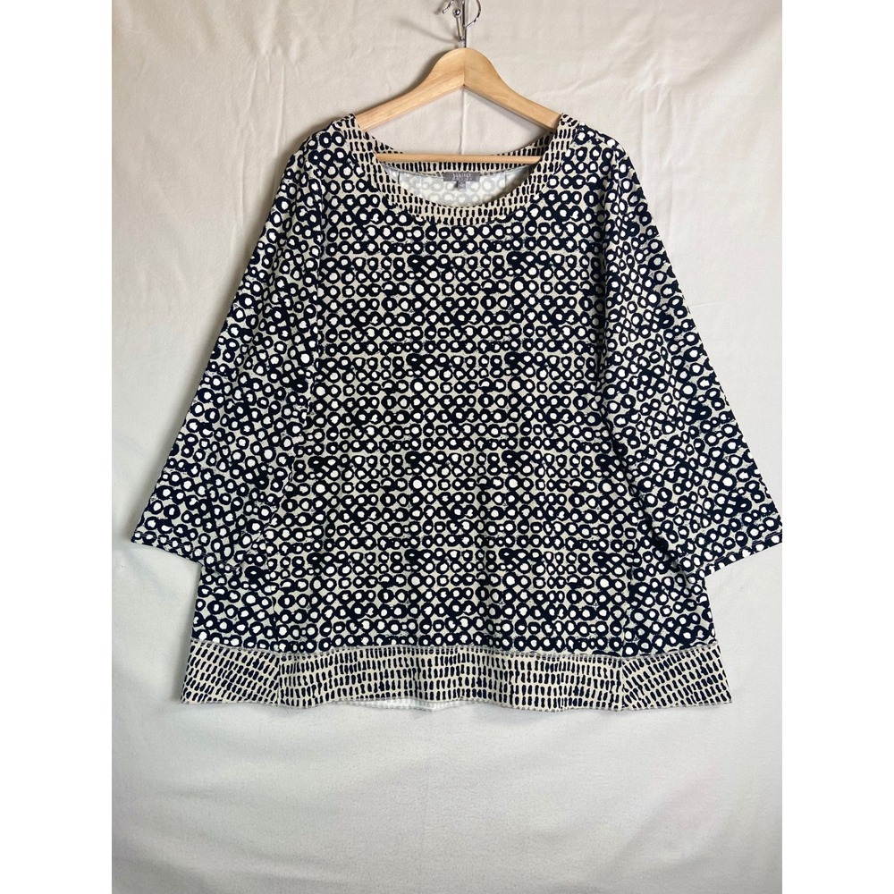 Habitat 3/4 Sleeve Mixed Print Swing Tunic Neutrals Women's XL Modern Minimalist
